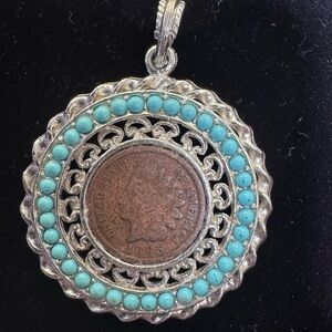 🪶💙 1895 Indian Head Cent Pendant w/ Turquoise + Silver | Vintage Americana